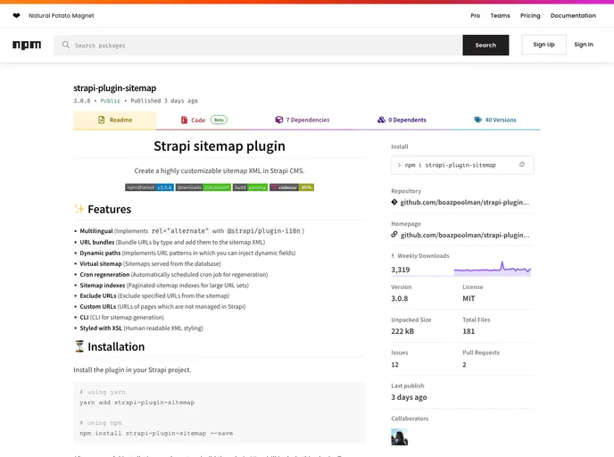 Strapi Plugin Sitemap screenshot