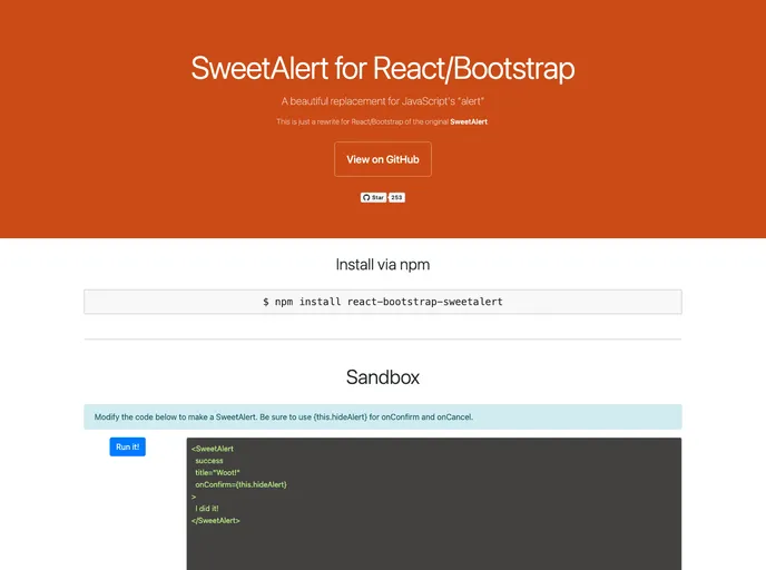 React Bootstrap Sweetalert screenshot