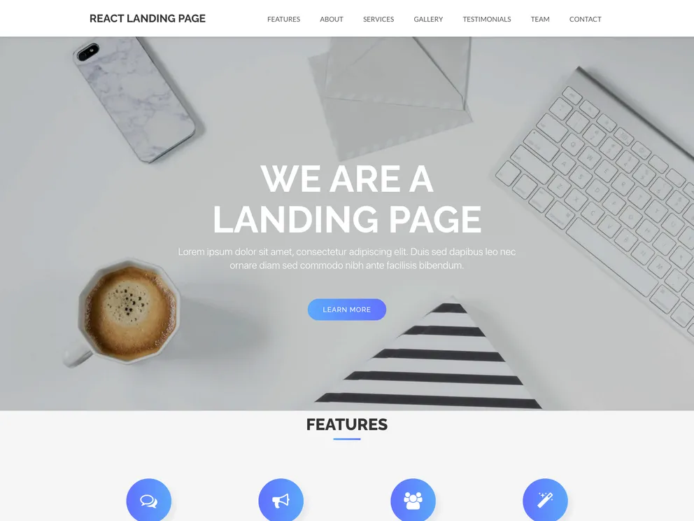 React Landing Page Template screenshot