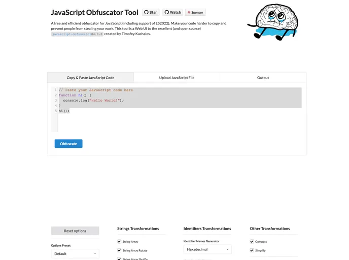 Javascript Obfuscator Ui screenshot