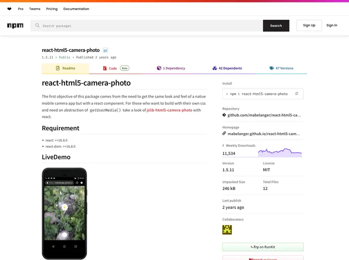 React Html5 Camera Photo screenshot