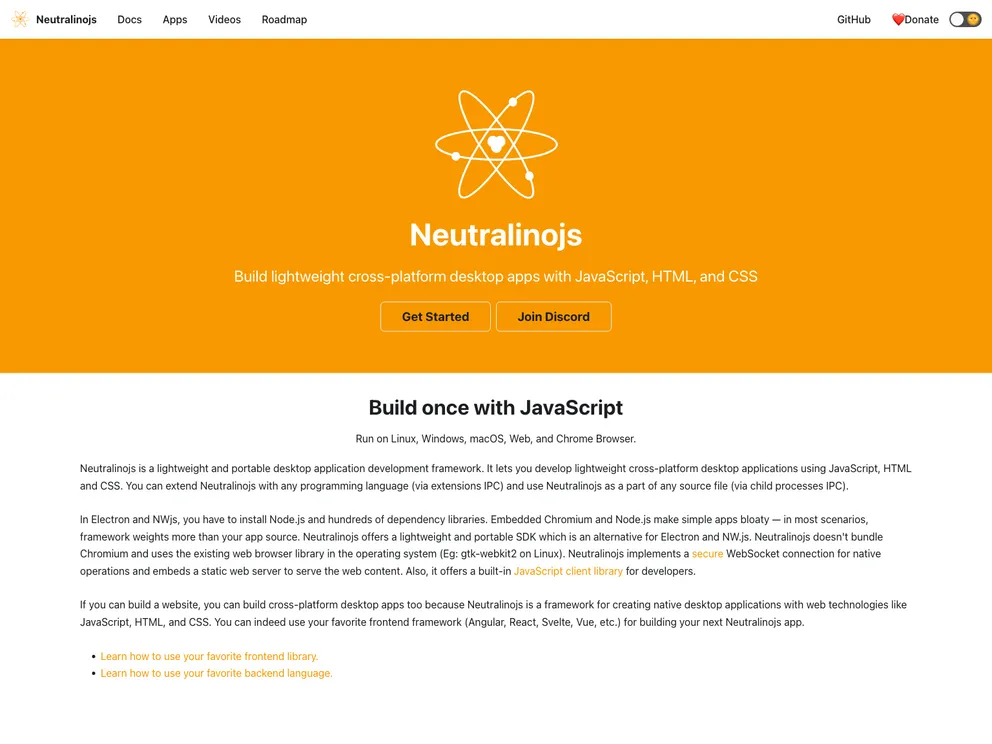 Neutralinojs.github.io screenshot