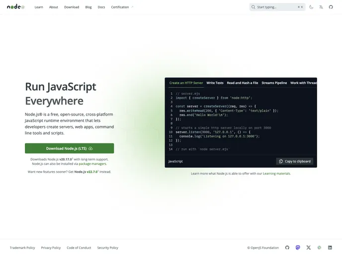 Nodejs.dev screenshot