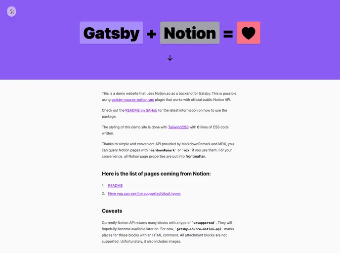 Gatsby Source Notion Api screenshot