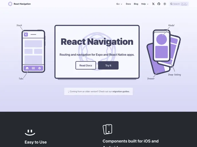 React Navigation.github.io screenshot