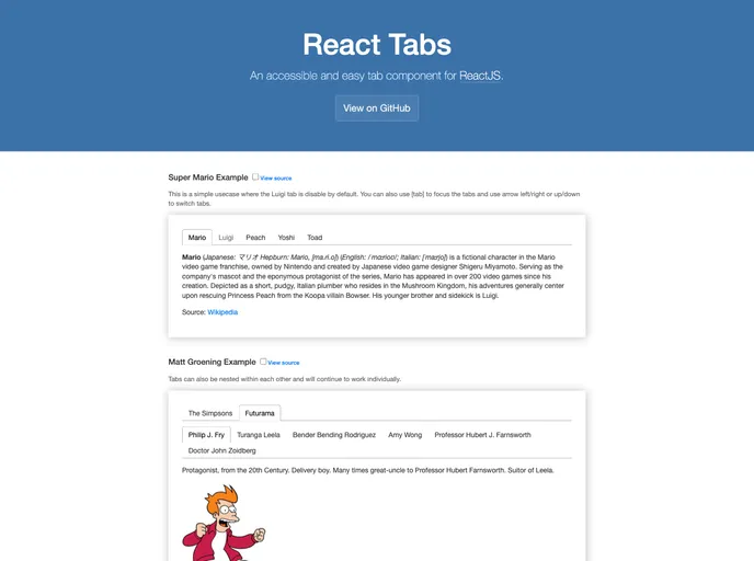 React Tabs screenshot