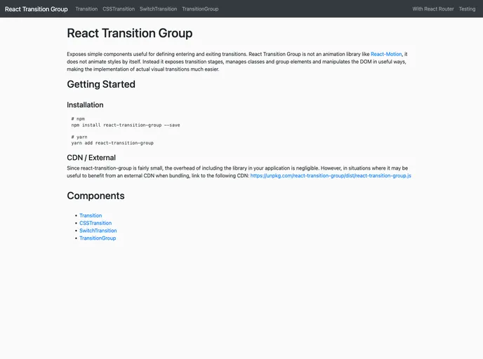 React Transition Group screenshot