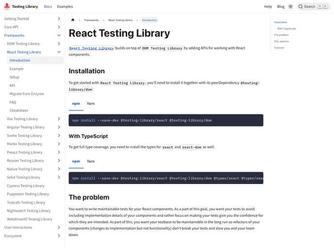 React Testing Library screenshot